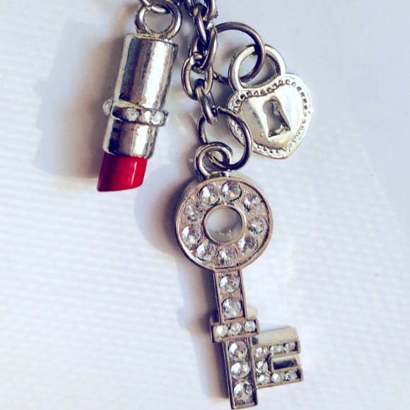 Silver Key and Lipstick Charm Keychain Macys Y2K - Picture 2 of 6